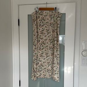 Floral Long Skirt in Cream with Green & Grey Accents